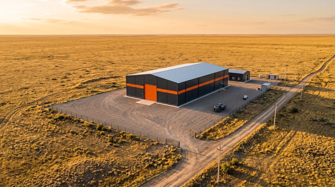 Визуализация: готовый складской ангар Steppe Steel с воротами под габарит техники